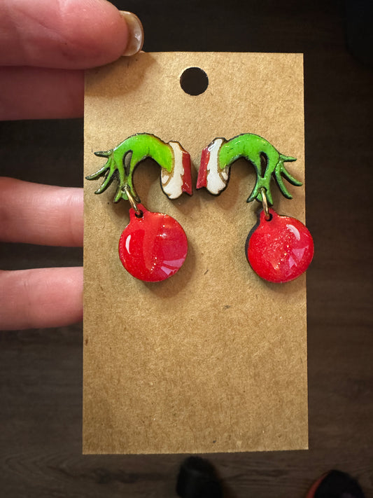 Green Hand Ornament Earrings