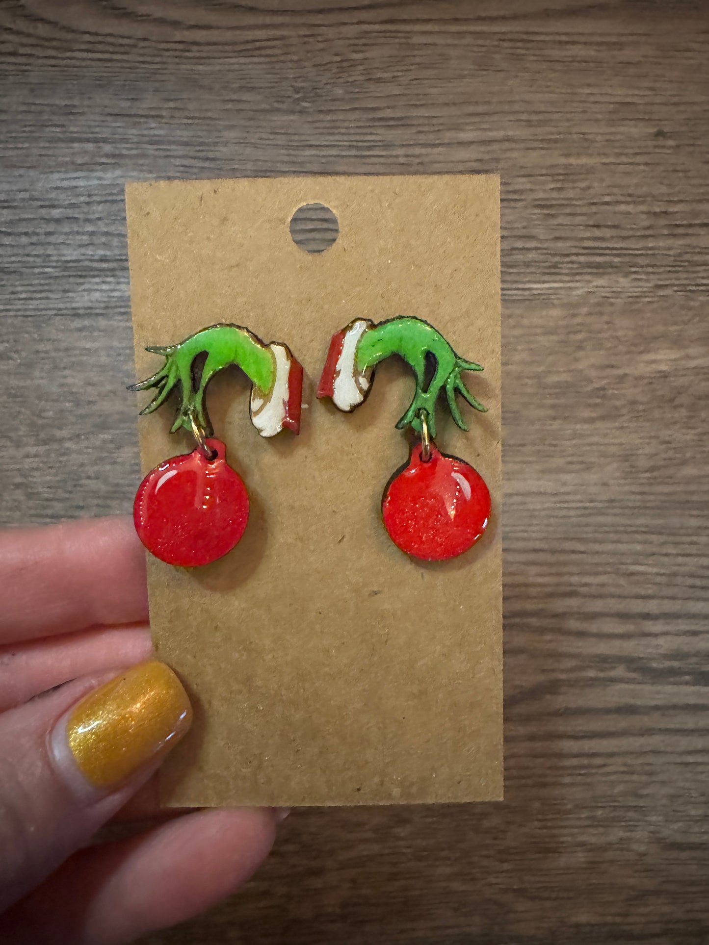 Green Hand Ornament Earrings