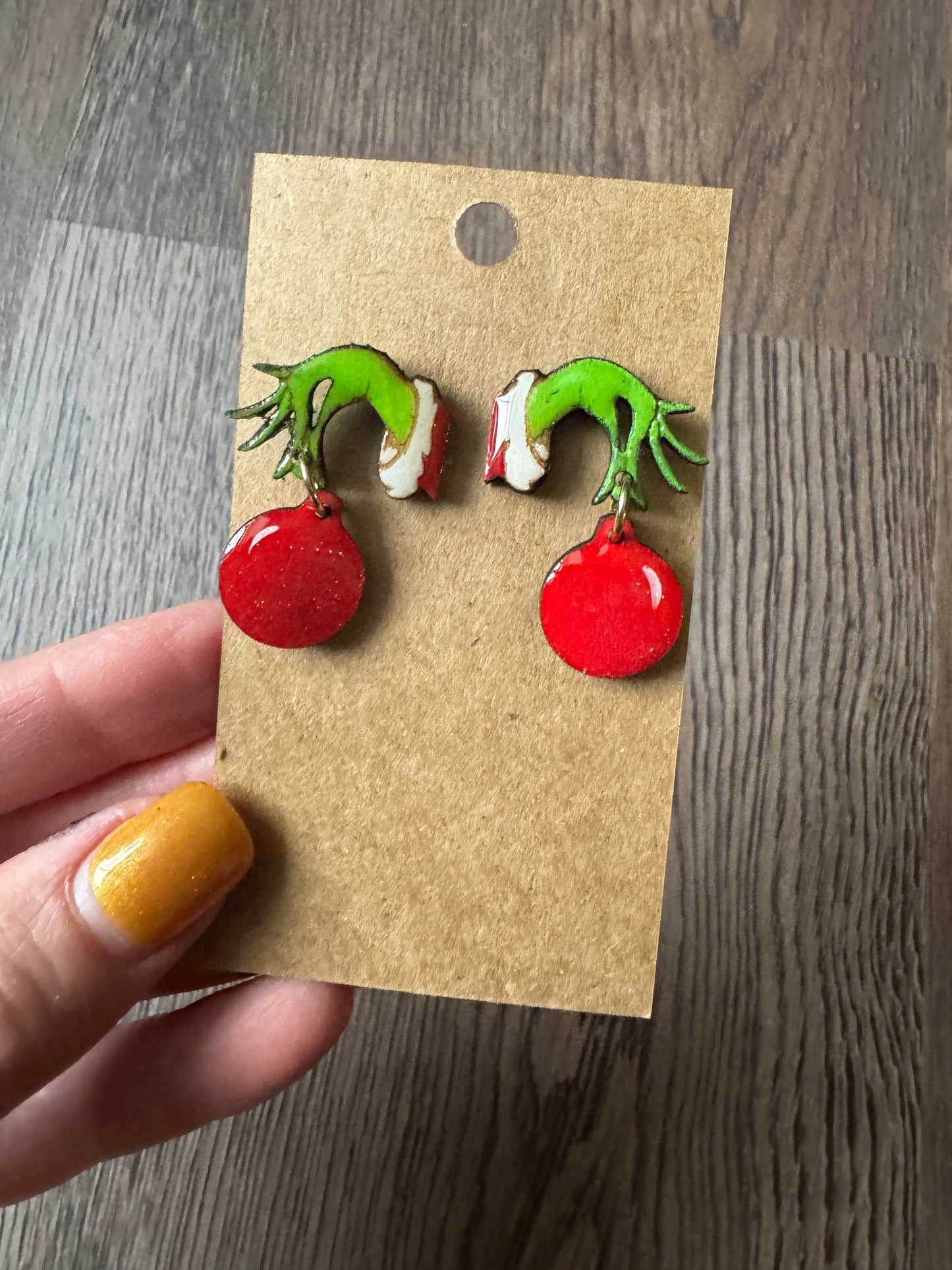 Green Hand Ornament Earrings