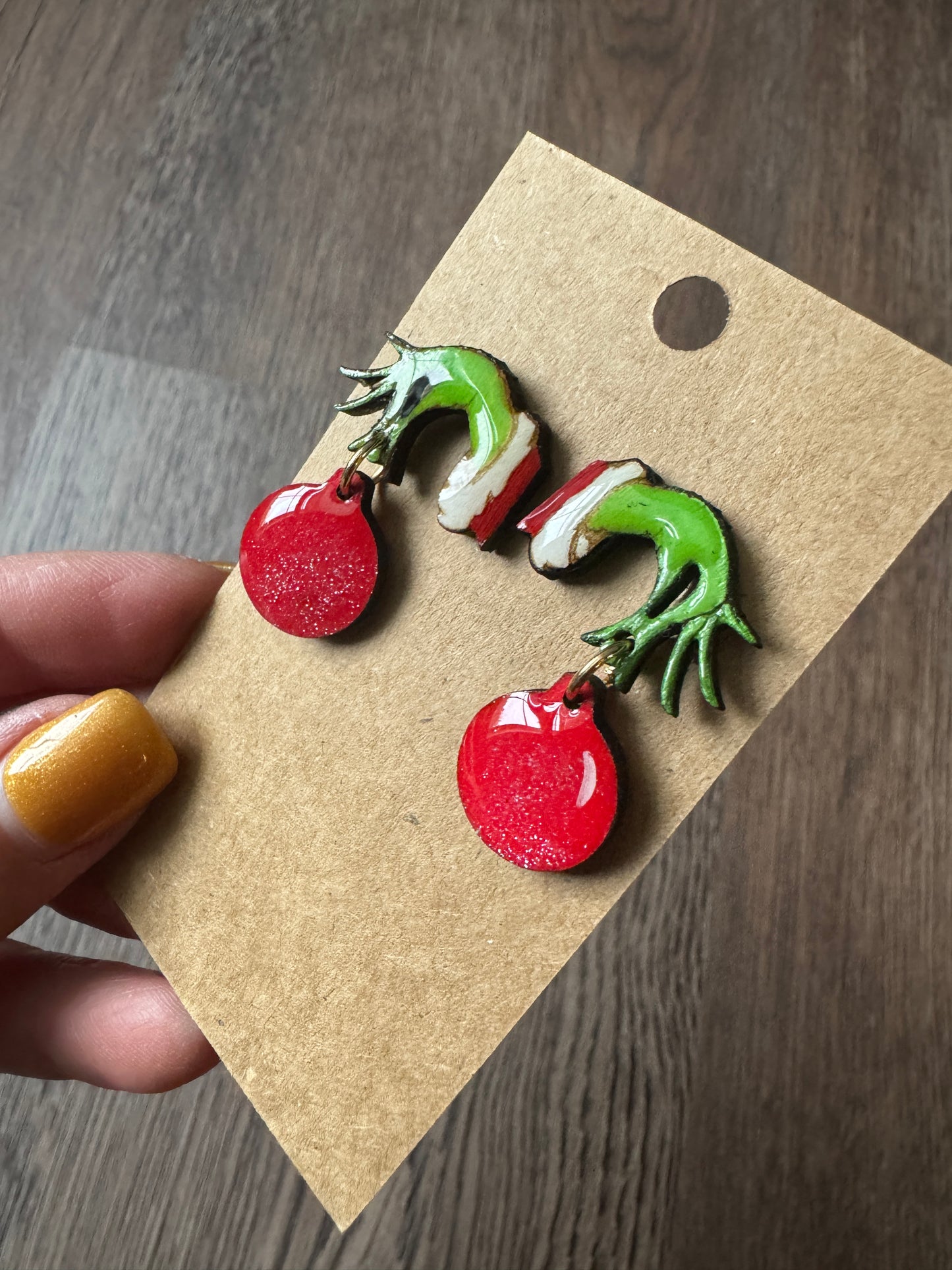 Grinch Hand Ornament Earrings