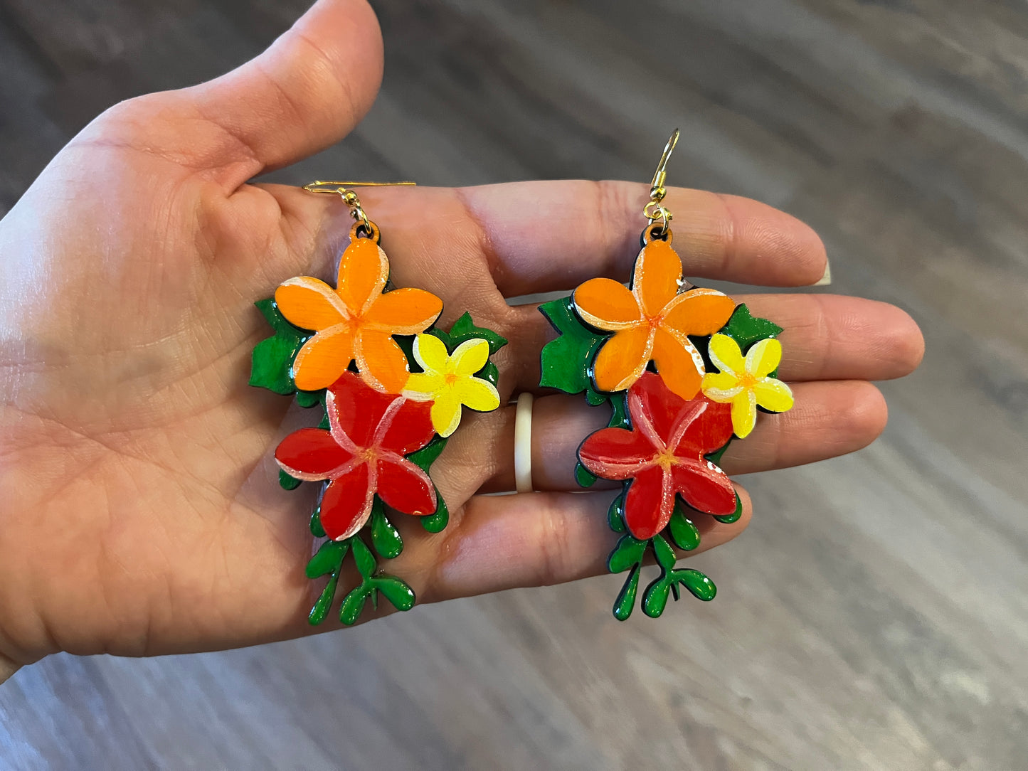 Layered Plumeria Hanging Earrings