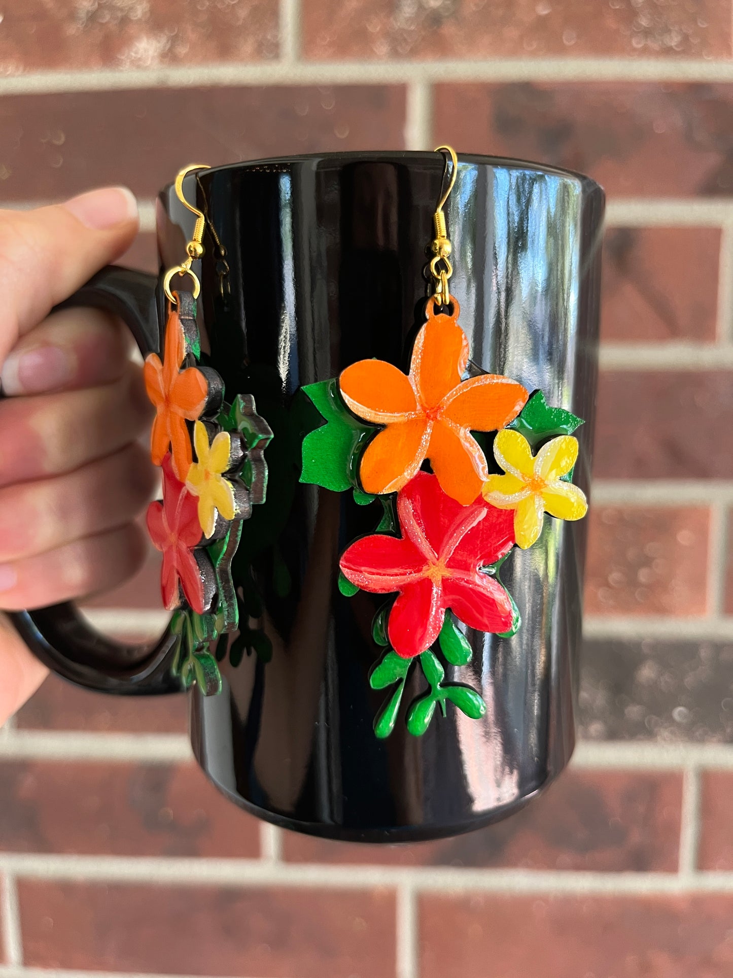 Layered Plumeria Hanging Earrings